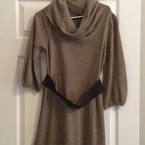 Cozy Brown Sweater Dress with Cowl Neck